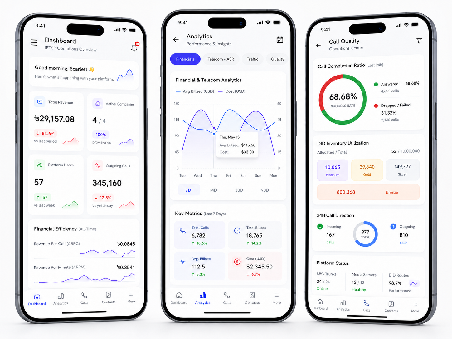 Mobile cloud communication app screens